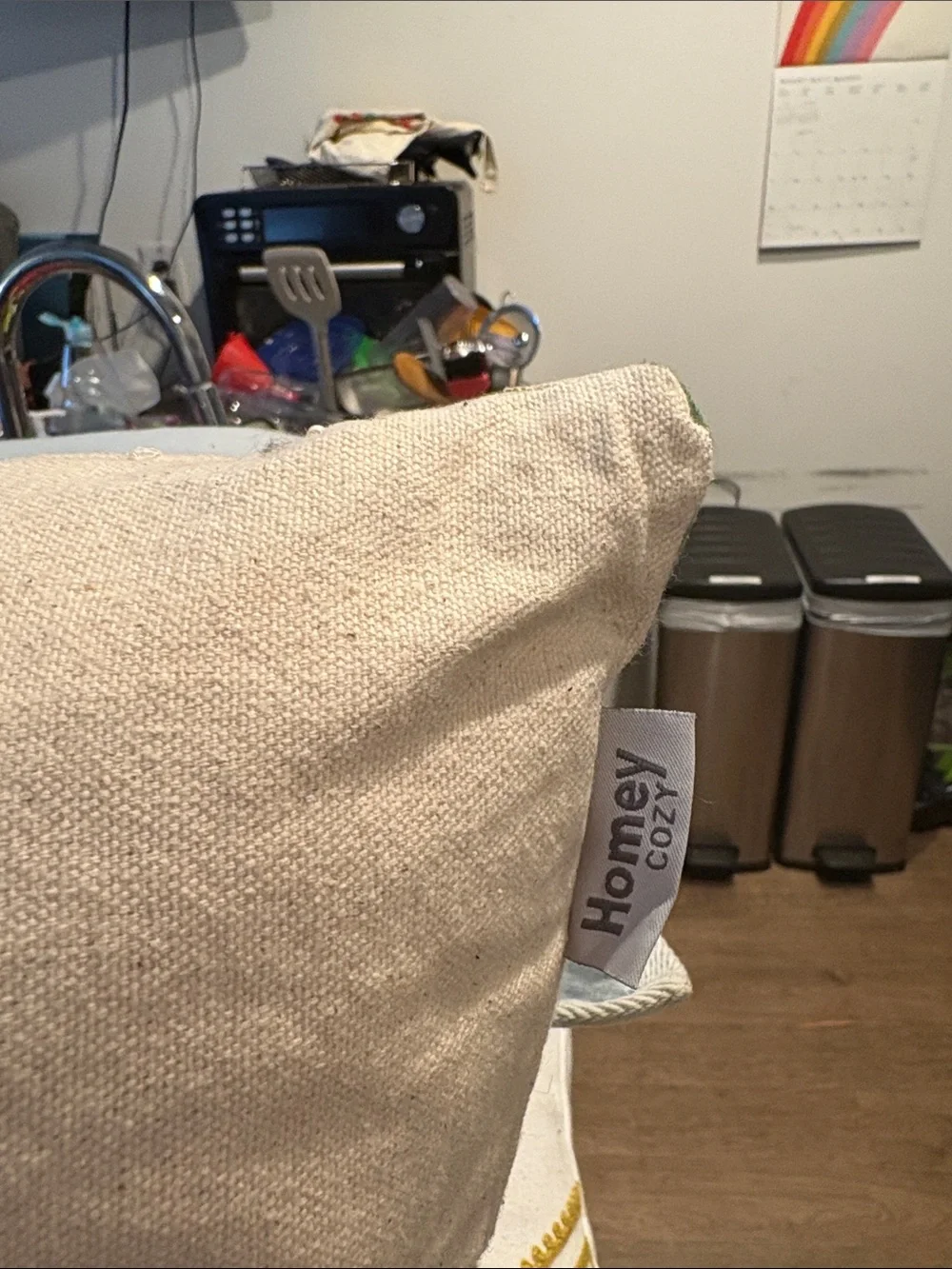 Cream and Green Geometric Accent Pillow